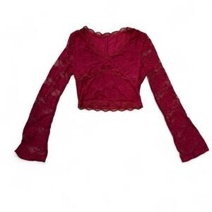 Y2k whimsigoth fairy maroon cropped long bell sleeve womens size xs